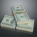 Stacks of 100 Dollar Bills Tied with Orange and Blue Rubber Bands