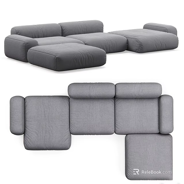 Gray Modular Sectional Sofa With Soft Fabric Upholstery And Comfortable Seating 3d model