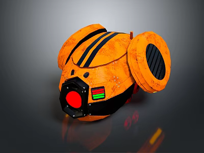 Orange Industrial Equipment With Black Stripes Circular Lens And Red Indicator Lights 3d model