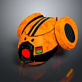 Orange Industrial Equipment With Black Stripes Circular Lens And Red Indicator Lights