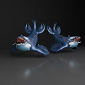 Two Blue Aquatic Animal Models With Shark Like Features Red Details Open Mouths Sharp Teeth