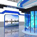 China Hangzhou Modern Exhibition Booth with Blue Theme Large Screen and Glass Doors