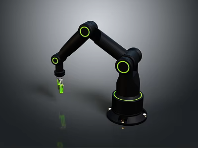 Game and Movie Character Black Mechanical Arm With Green Glowing Parts And Stable Base 3d model