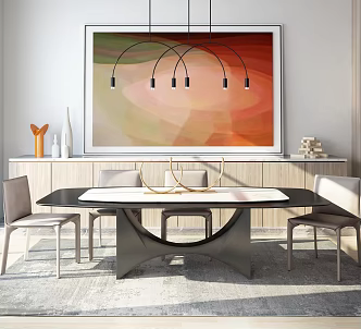 Modern Dining Table and Chair Combination Simple Dining Table and Chair Cabinet Combination 3d model