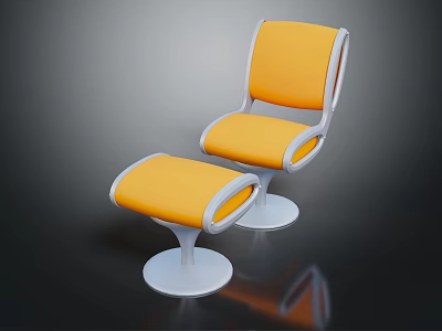 Modern Yellow Upholstered Leisure Chair With White Frame And Matching Ottoman 3d model