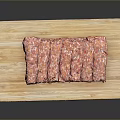 Fresh Raw Meat Slices From Healthy Animals On Wooden Cutting Board