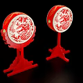 Traditional Chinese Musical Instruments With Circular Design Painted Dragon Patterns On Red Stands
