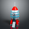 Red and Silver Model Rocket With Blue Ring Accents Red Thrusters And White Ladder