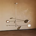 Modern Artistic Chandelier With Metallic Arms And Circular Light Shades In Contemporary Interior Space