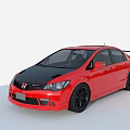 Red Sporty Honda Sedan With Black Hood Black Wheels And Rear Spoiler