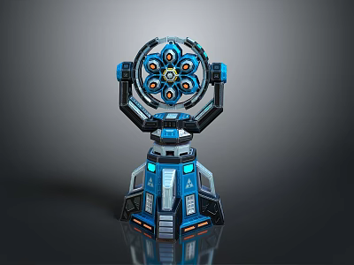 Modern Tech Inspired Mechanical Device Featuring Circular Structure Blue Black Design 3d model