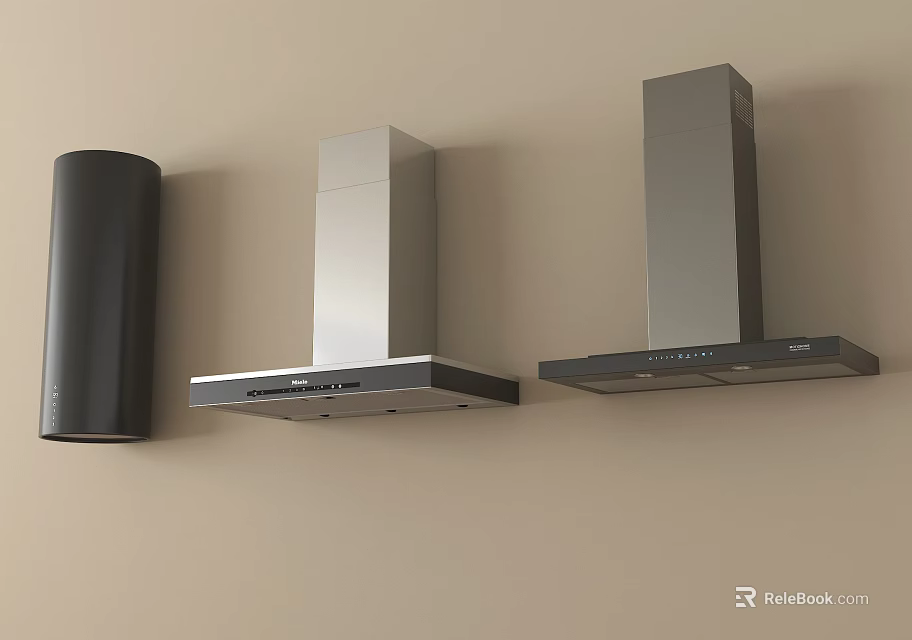Stylish Modern Kitchen Range Hoods In Stainless Steel And Black Wall Mounted Designs 3d model 