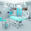 Modern Operating Room Interior With Surgical Bed Lights And Medical Monitors