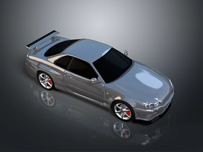 Silver Sports Car with Rear Spoiler Black Windows Red Brake Calipers and Sporty Exterior Design 3d model