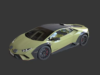 Olive Green Sports Car With Black Roof Black Wheels And Red Brake Calipers 3d model
