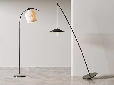 Modern Curved Floor Lamps With Cream And Black Shades In Minimalist Interior 3d model