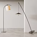 Modern Curved Floor Lamps With Cream And Black Shades In Minimalist Interior