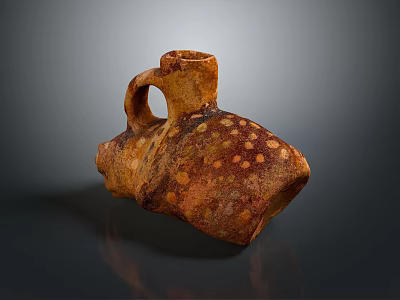 Hand Carved Ceramic Sculpture With Speckled Brown Texture And Vintage Handle Design 3d model