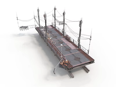 Industrial Platform Structure With Tall Poles Suspended Cables And Metal Tracks 3d model