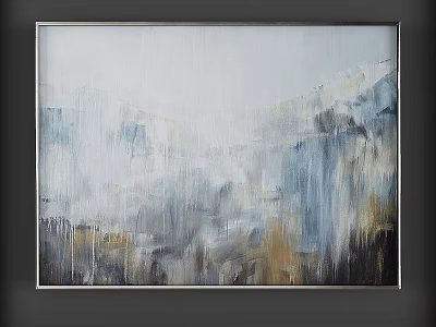 Modern Abstract Painting With Gray Blue Yellow Brush Strokes And Layered Design 3d model