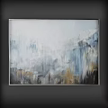 Modern Abstract Painting With Gray Blue Yellow Brush Strokes And Layered Design