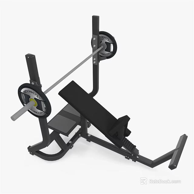 Sturdy Steel Frame Fitness Bench Press Machine With Barbell And Weight Plates 3d model 