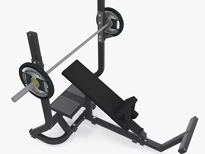 Sturdy Steel Frame Fitness Bench Press Machine With Barbell And Weight Plates 3d model