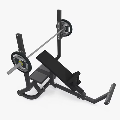 Sturdy Steel Frame Fitness Bench Press Machine With Barbell And Weight Plates 3d model