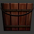 Red Wooden Bucket with Black Metal Handles and Natural Wood Texture