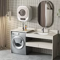 Modern Bathroom Cabinet With Washing Machine Wall Mounted Dryer Round Mirror And Sink