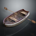 Classic Wooden Boat With Traditional Design Wooden Seats And Paddle On Dark Surface