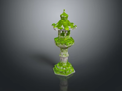 Moss Covered Multi Tiered Decorative Tower With Domed Top And Openwork Design 3d model