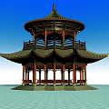 Traditional Chinese Pavilion With Multi Tiered Overhanging Eaves And Wooden Carved Structure Design