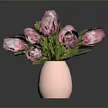 Elegant Pink Protea Flowers Arranged In Copper Vase With Green Leaves