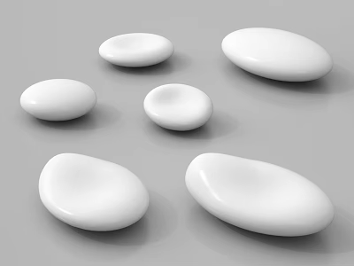 White Smooth Oval Shaped Decorative Rockery Stones Arranged on Gray Background 3d model