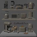 Beige Kitchen Appliances Including Coffee Maker Microwave Toaster And Tea Kettle 3d model