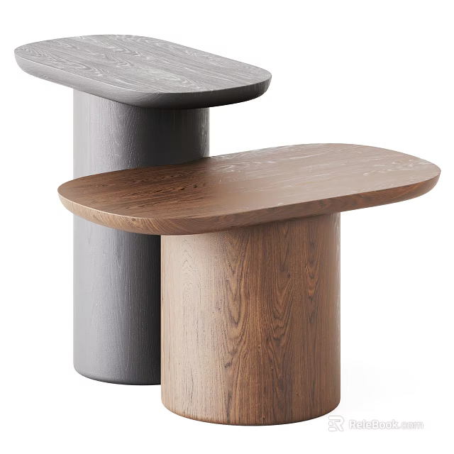 Modern Wooden Side Table With Round Top And Stable Two Tone Base For Living Room 3d model 