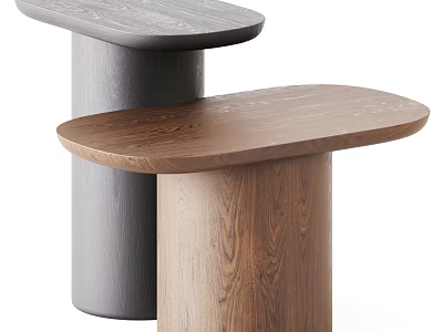 Modern Wooden Side Table With Round Top And Stable Two Tone Base For Living Room 3d model