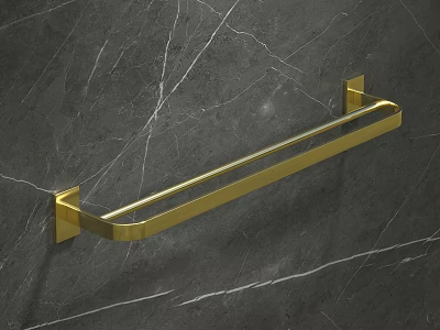 Elegant Golden Bathroom Towel Rack Wall Mounted On Dark Marble Wall 3d model