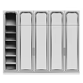 Modern White Wardrobe Design With Glass Panels And Metal Handles