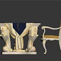 Elegant White Table With Blue And Gold Intricate Patterns And Carved Legs