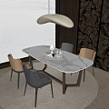 Modern Dining Table Set With Marble Top Black And Brown Chairs Window Blinds Stone Wall 3d model