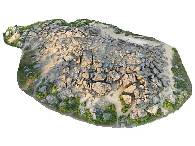 Stone and Wood Natural Ground with Cracked Surface Sand and Green Grass 3d model