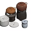 Traditional Ceramic Cookware With Lids In Brown Grey Colors And Classic Design