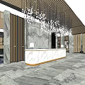 Elegant Modern Front Desk Reception Lobby With Double Height Ceiling And Marble Floor