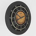 Vintage Round Wall Clock with Roman Numerals Black Dial and Gear Design 3d model
