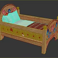 Wooden Kids Bed With Carved Headboard Footboard Colorful Floral Embroidery White Pillow And Red Bedding