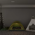 Various Stylish Tents Including Teepee Green Dome And White With String Lights On Pebble Ground