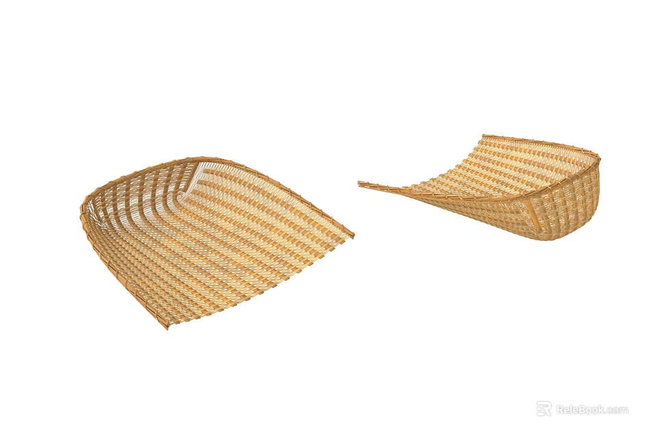 Natural Woven Rattan Storage Baskets With Curved Design For Home Organizing 3d model 
