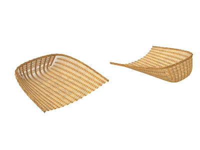 Natural Woven Rattan Storage Baskets With Curved Design For Home Organizing 3d model